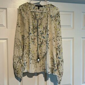 White House Black Market Pleated Tie Neck Blouse, Color: Decennium Palomino, XL